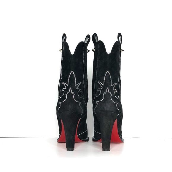 Christian Louboutin Santigag Strass 85 Black Suede Western Style Low Boots 38 - Picture 5 of 12
